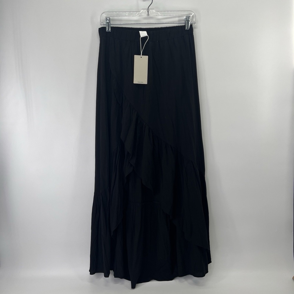 Halara Maxi Skirt Sz M Black High Waist Tiered Ruffle Hem Flowy Boho Resort - Picture 2 of 15
